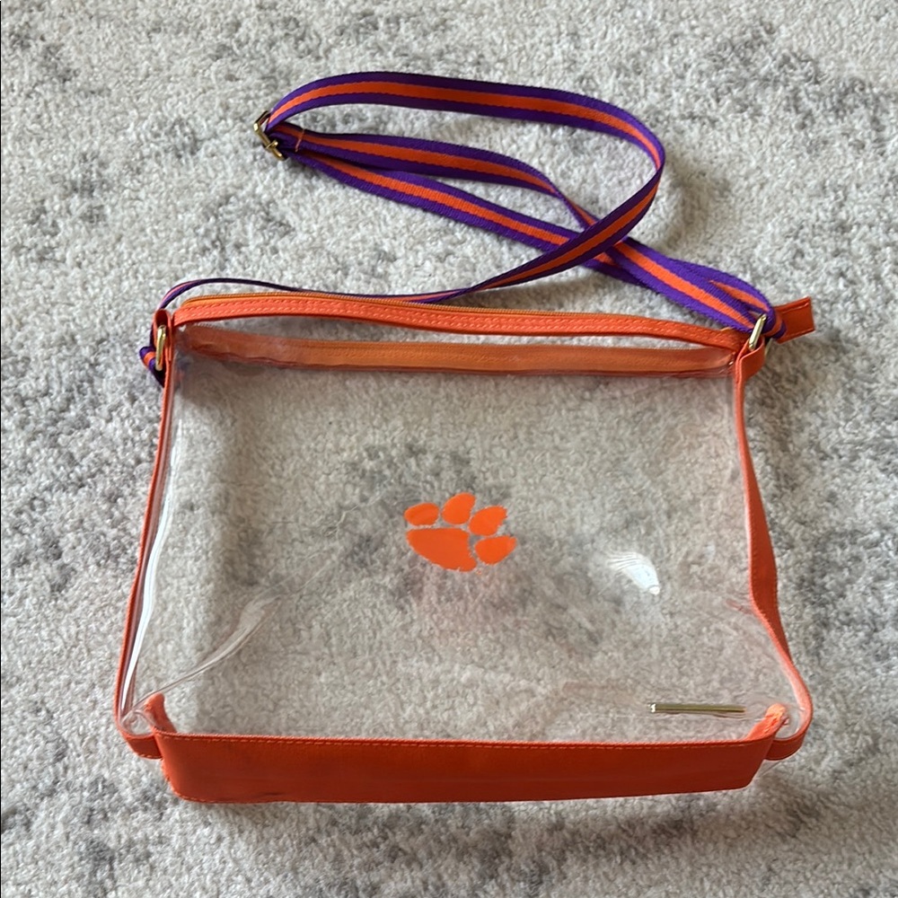 Clemson Clear Crossbody Bag with Orange and Purple Strap